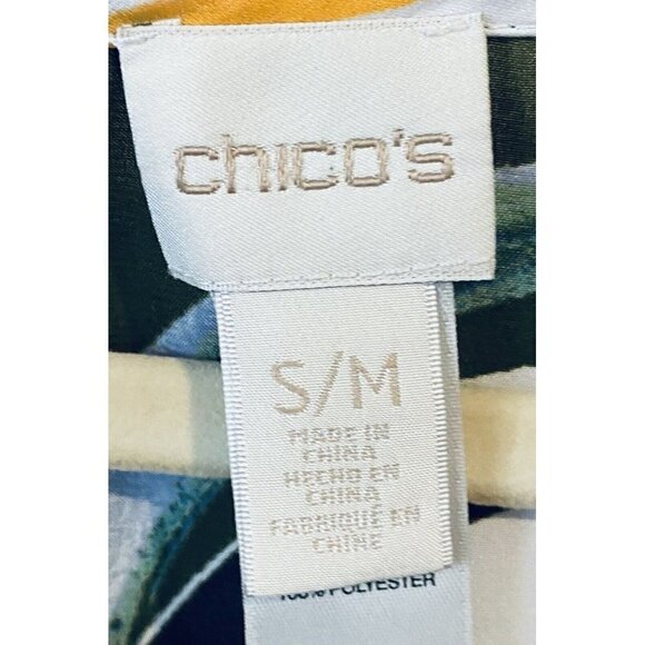 Chicos Top Womens Small Multicolor Abstract Floral Cold Shoulder Artsy Boho - Picture 5 of 8